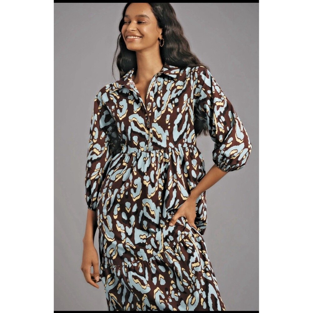 Anthropologie The Bittina Tiered Midi Shirt Dress by Maeve  SzXS Raspberry NWT